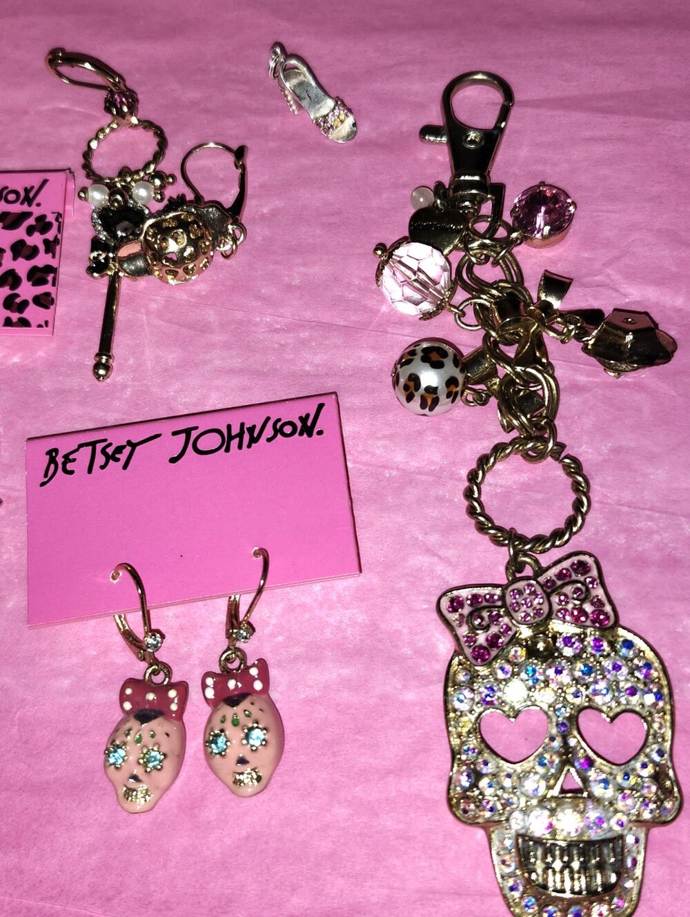 NWT! Betsey Johnson Jewelery Bundle, Earrings, Keychain/Charm, SS Shoe Pendant.